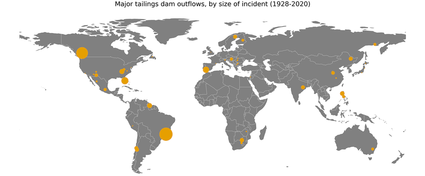 Map of tailings dams incidents